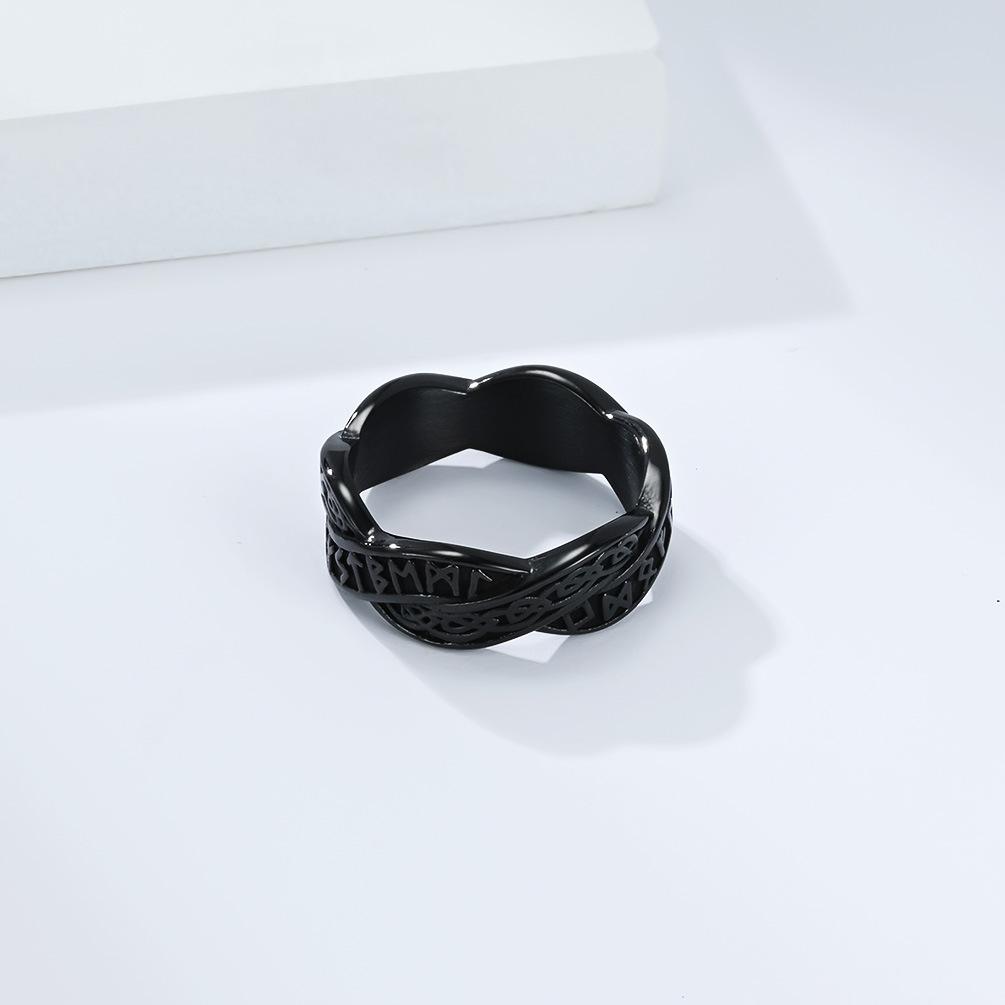 Nordic retro Viking text woven eternal knot, titanium steel ring, men's and women's niche design wedding ring, artistic food ring