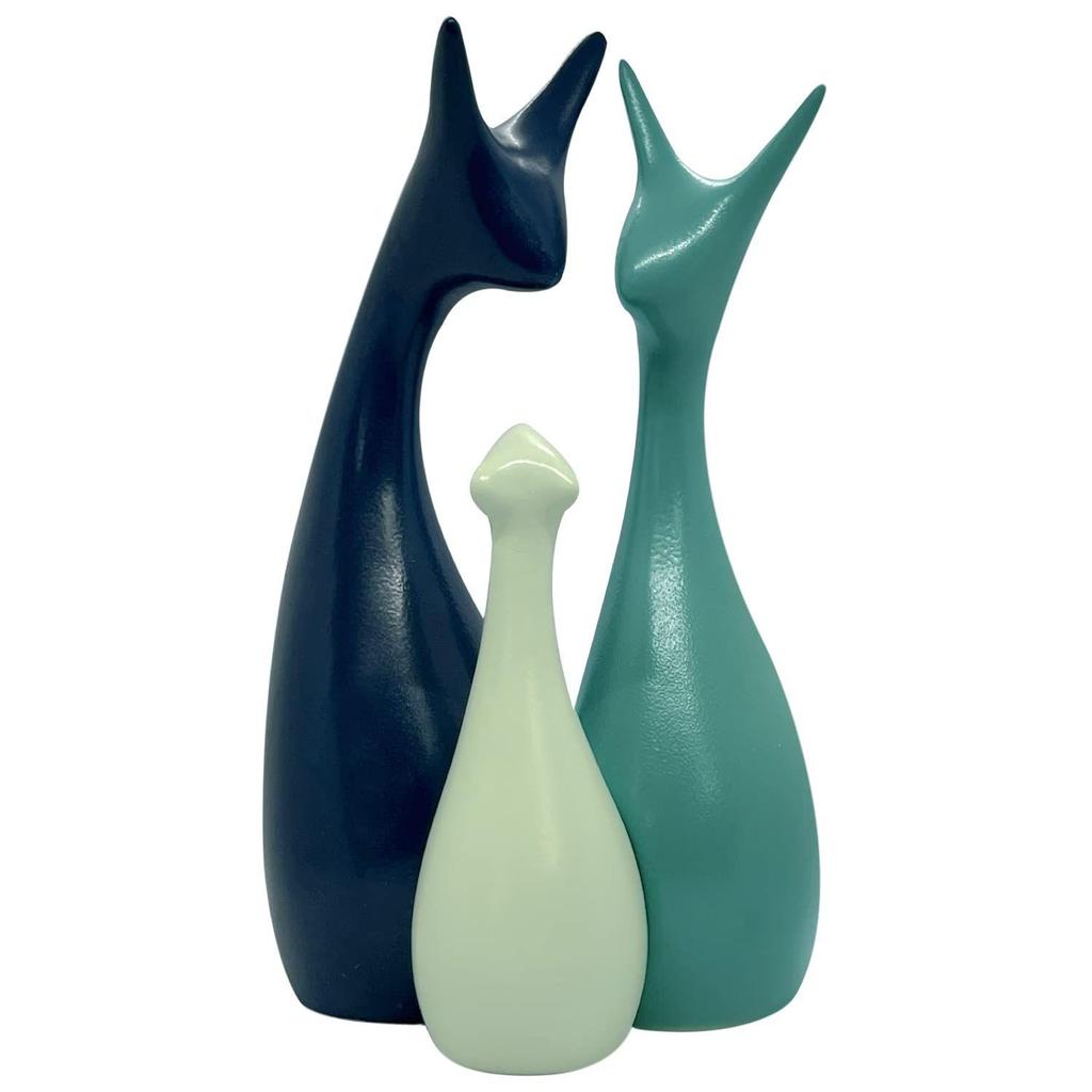 Heminredning Lycklig Hjortfamilj Staty Keramiska Figurer - (Set om 3, Marinblå, Citrongul och Ljusgrön)