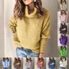 Cozy Women Long Sleeve Sweater High Neck Jumper With Stylish Button Decoration