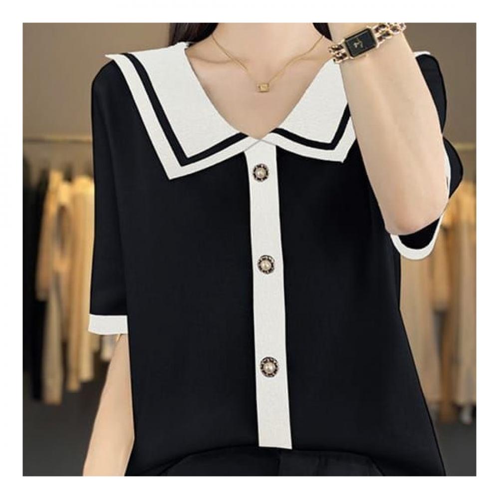 Navava Romantic Thin Collar Half Sleeve Knit Nk2033