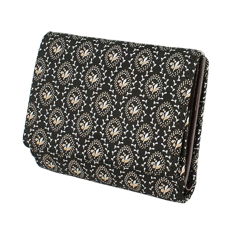 

[Indenya] Inden wallet bifold wallet box type coin purse deerskin Examination Lily of the valley pattern Black background x beige lacquer x pearl