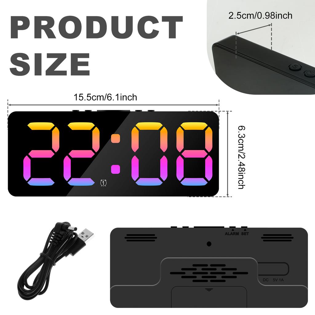 Digital Alarm Clock Large LED Display Alarm Clock 5Level Brightness Dimmable Clock with USB Charging Ports Adjustable Desk Clock