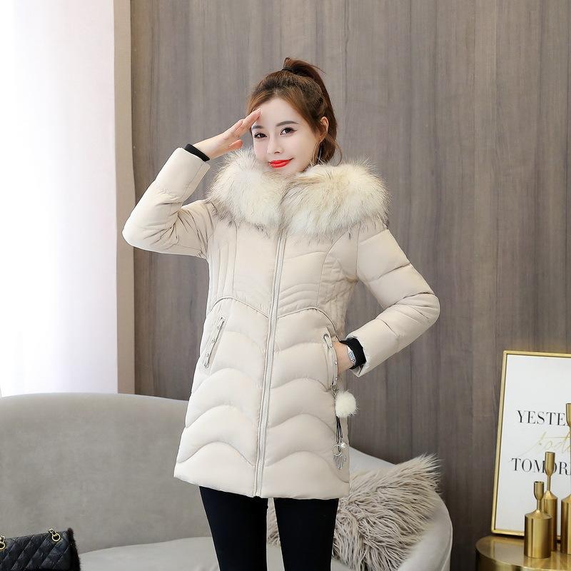 Péřová bunda Bavlněná bunda pro ženy Střední délka Zimní Hrubá Límec z umělé kožešiny Bavlněná bunda