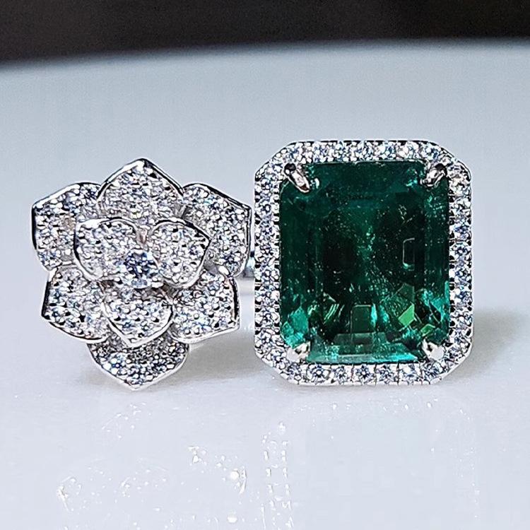 Высококачественная имитация изумруда Камелия Полностью бриллиантовая серьга-гвоздик Цветок Эрла Кулон-ожерелье Набор колец Роза Женский