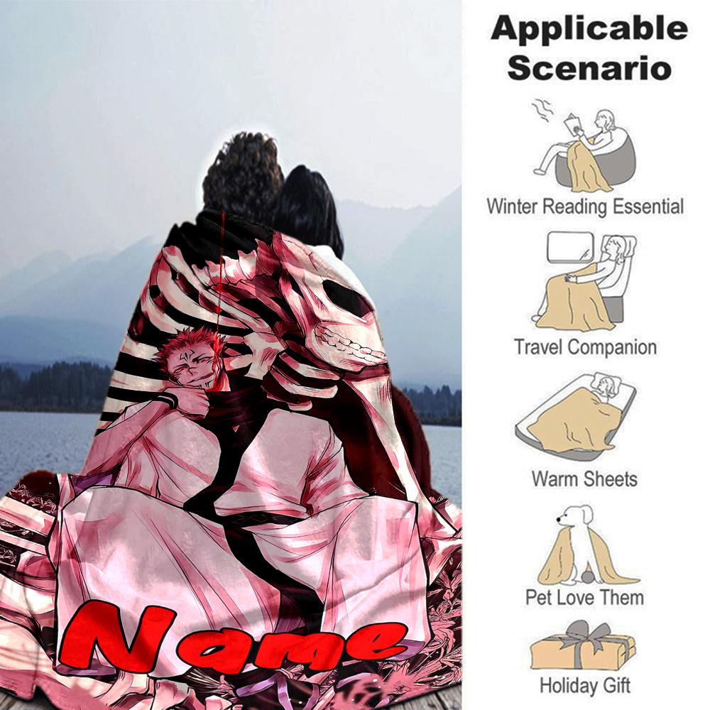 Customiz Name Personality Jujutsu Kaisen Sukuna and Tiger Staff Blanket Soft &Warm Sofa Office Bed Travel Lunch Break Blanket, Gift Suitable All Seaso