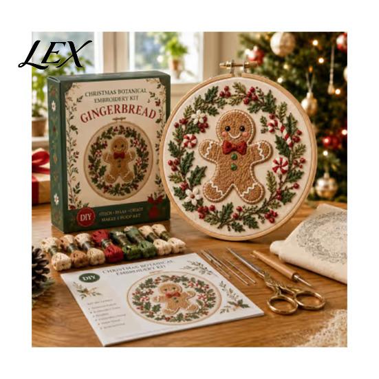 Holiday Theme Embroidery Projects Christmas Kit for Beginners, Pre-Printed Pattern Full Set Art And Craft Kits Adults of Tools, DIY Needlework Festive