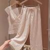 Short-sleeved Shorts with Chest Pads, Pajamas for Women's Summer New Large-size Pure Lust Lace Loungewear Three-piece Set
