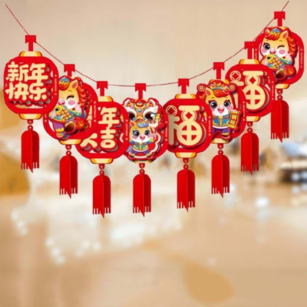 Cartoon 2026 New Year Hanging Flag Chinese Style Bunting Garland Spring Festival Banner  Indoor Use