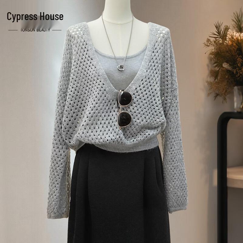

Women s Wool Blend Hollow Knit Cardigan & Camisole Two-Piece Set One Size