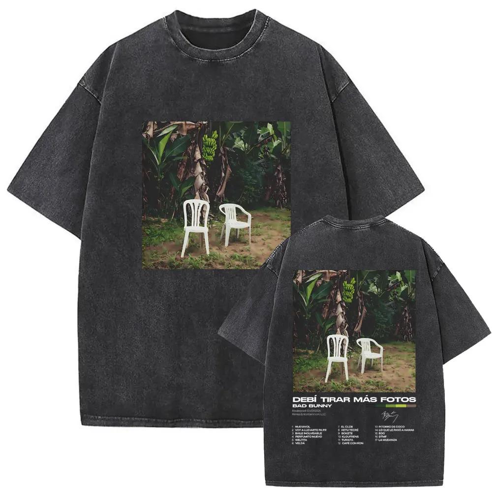 Washed Vintage Rapper Bad Bunny Debi Tirar Mas Fotos DTMF Graphic T Shirt Men Women Fashion Pop Music T-shirt Streetwear
