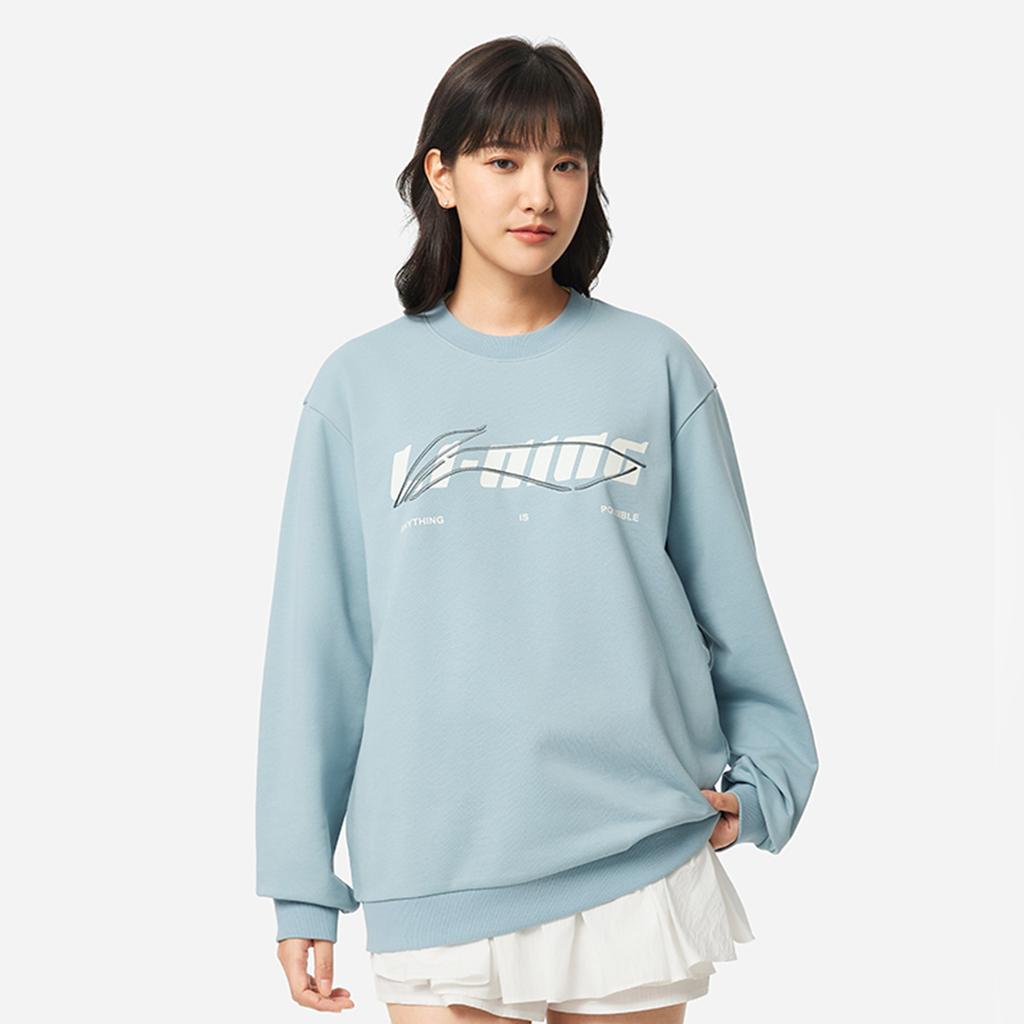 Li Ning Sportovní lifestylová série Kulatý výstřih Volná Všestranná Jednoduchá Pohodlná Mikina s nápisem pro volný čas Unisex mikina Rybí oko zelená AWDVF77-5