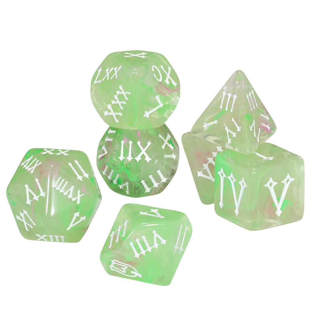 Roman Digital Dice 7pcs Polyhedral Dice Set for Table Game DND TPRG, as Gift and Collection