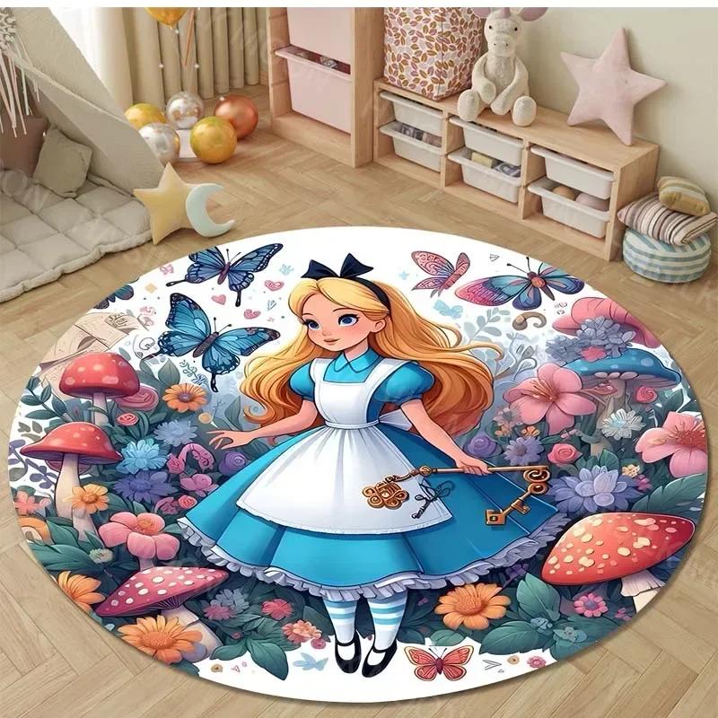 

New Products Shipped Quickly! Disney Alice in Wonderland Printed Cartoon Round Carpet Kid Play Non-Slip Mat Sofa Home Decor Rug Diameter -60cm