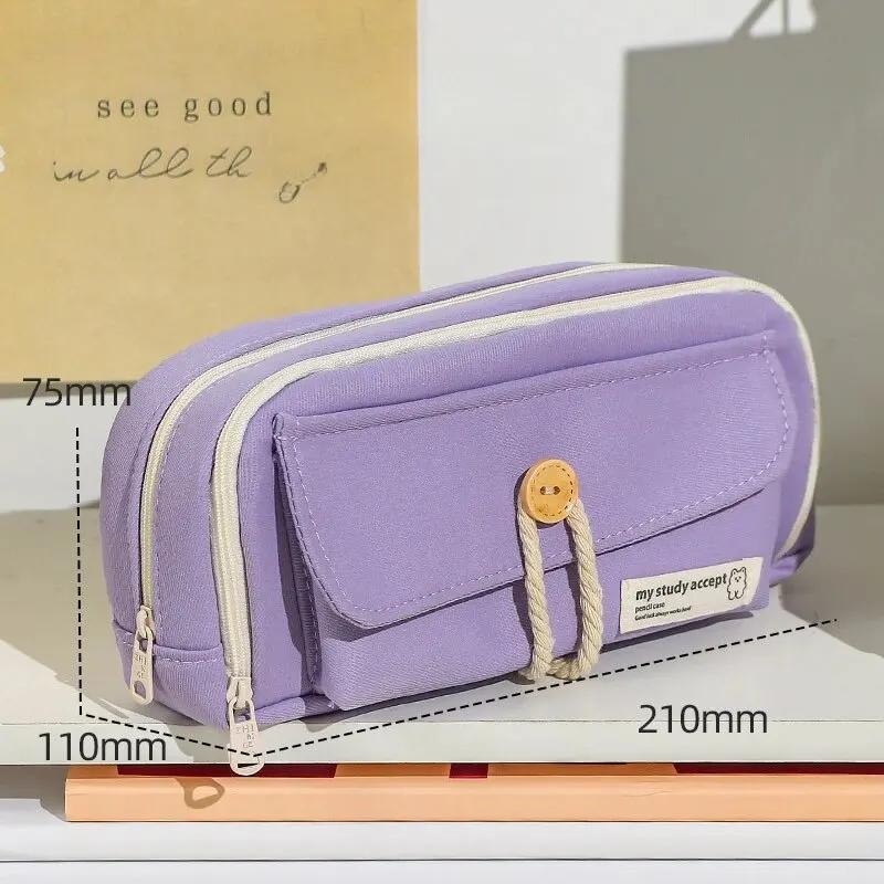 Cute Canvas Pencil Case Opening for Student Supplies Cosmetics Travel Handbag