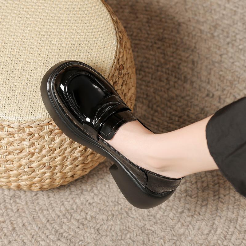 Thick-soled black wind small leather shoes wind student light mouth thick heel muffin women's shoes