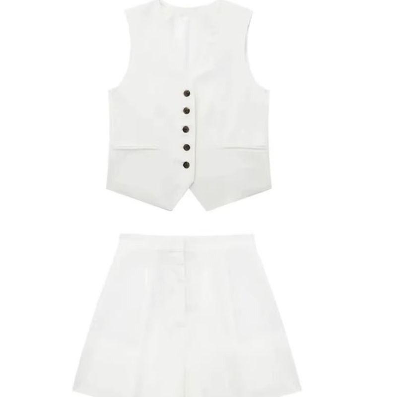 Single Brewed Vest Shorts Set Single Breasted V-neck Vest Vest Shorts Set