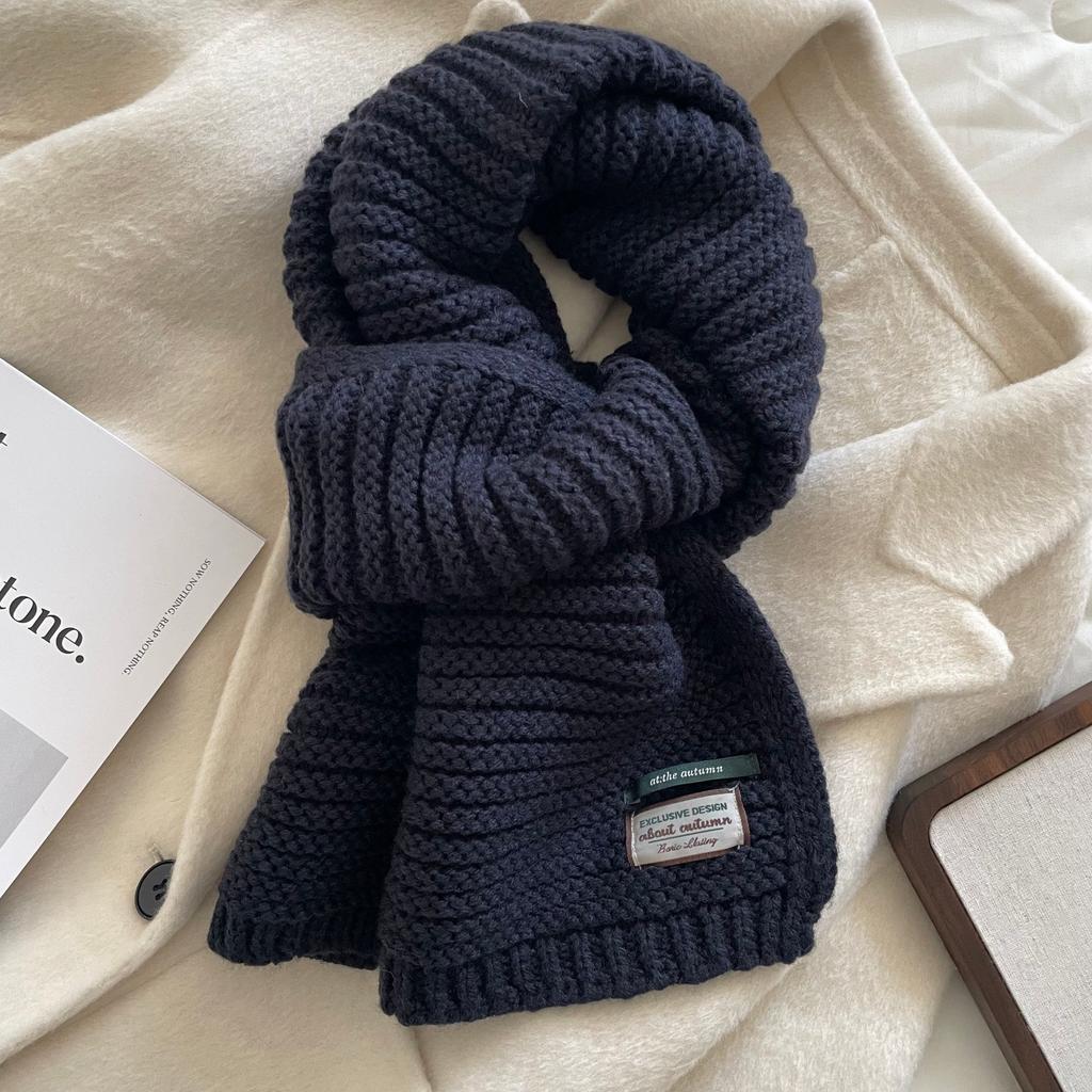 Korean version of solid color simple and versatile knitted wool scarf women's new cold-proof and warm high-end scarf autumn and winter