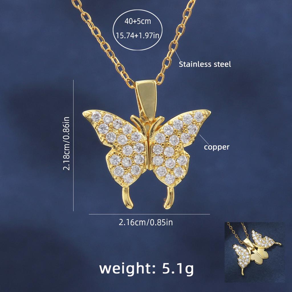 Light Luxury, Gorgeous, Versatile Double Layered Butterfly Collarbone Chain, Versatile Copper Micro Inlaid Zircon Necklace