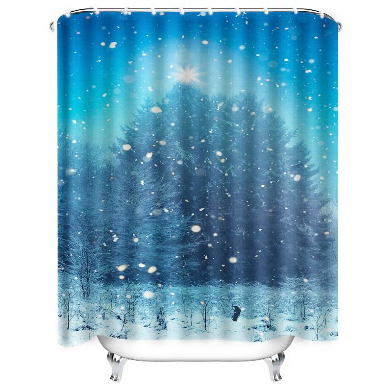 Tuniu Winter Forest Shower Curtain Snowy Woods Nature Landscape Bathroom Decor Set Artistic Blue Treescape Backdrop Cozy Home Sp
