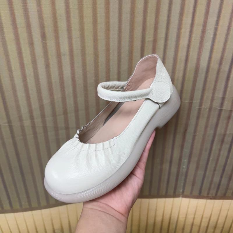 Fashion Spring Summer Genuine Leather Shoes Women Mary Janes Fashion Brand Ladies Flats Black White Plus Size 41 D415