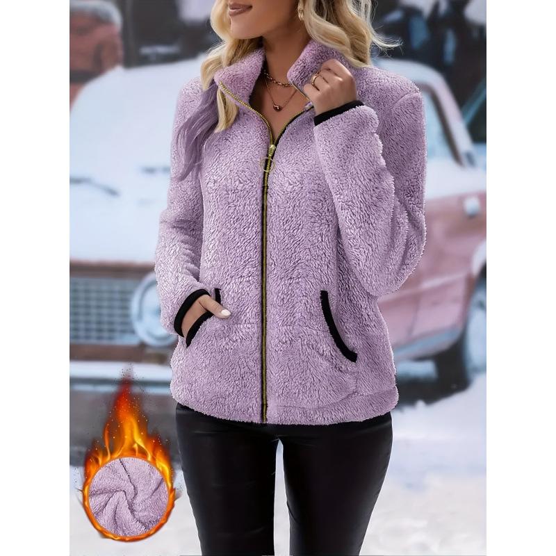 Women's Autumn Winter New Casual Double-Sided Fleece Zip Up Cardigan Plush Sweatshirt Jacket Reversible Fuzzy Hoodie Coat