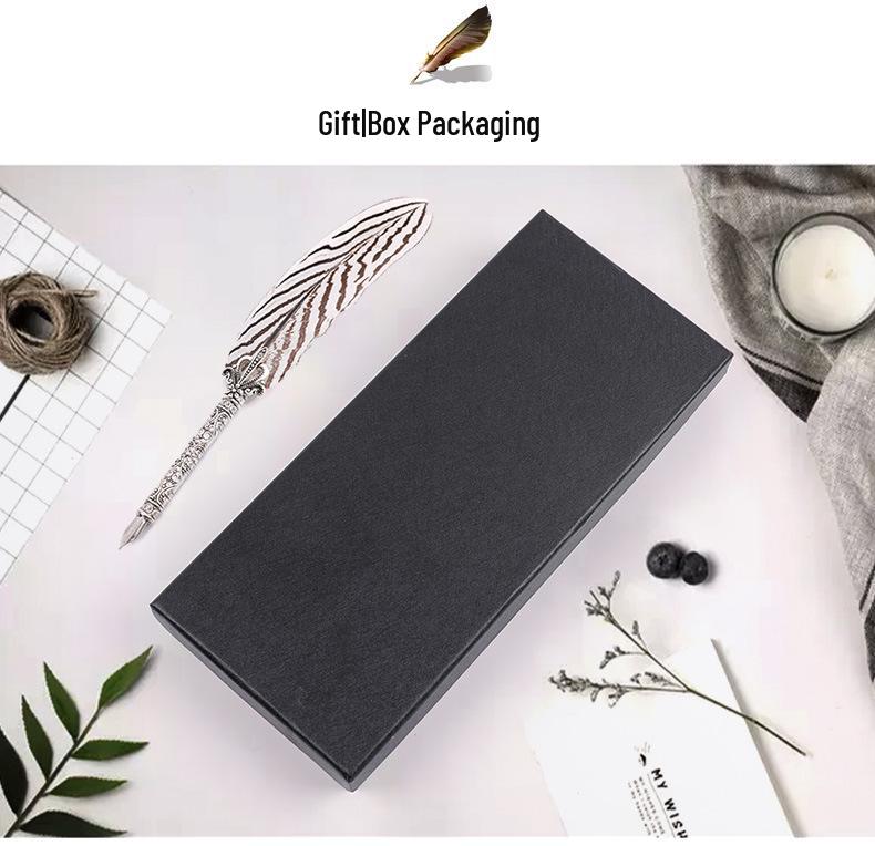 European Retro Feather Calligraphy Set: Oblique Nib Dip Pen with Holder and Ink Engraving