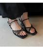 European Station 2025 Summer New High-heeled Sandals Women's Head Thin Strap Roman Sandals Women's Summer Two Shoes