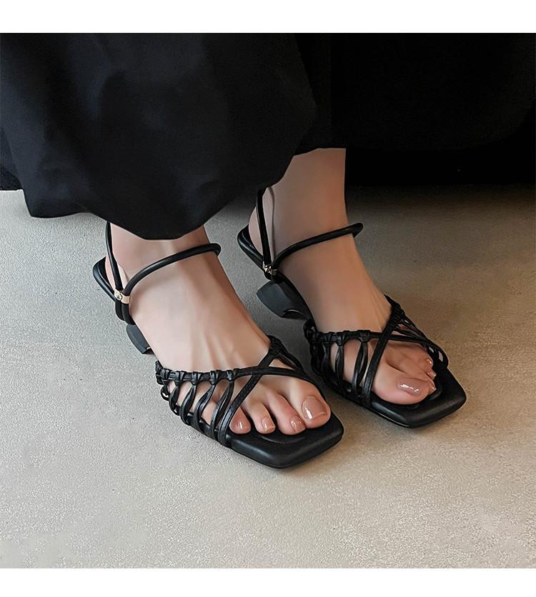 European Station 2025 Summer New High-heeled Sandals Women's Head Thin Strap Roman Sandals Women's Summer Two Shoes
