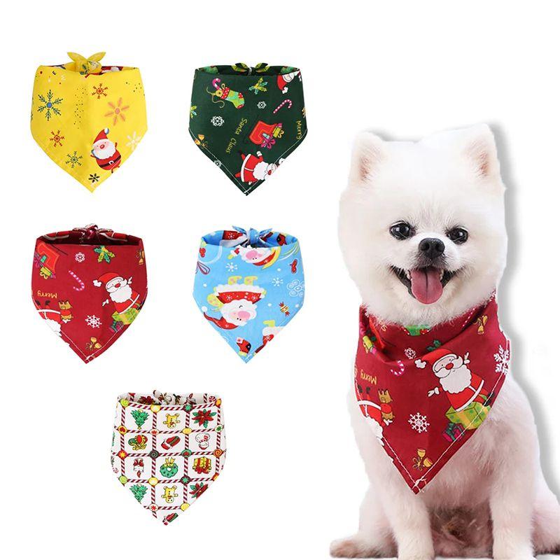 Charming Christmas Dog Bandana Reversible Triangle Bibs Scarf For Large Pets