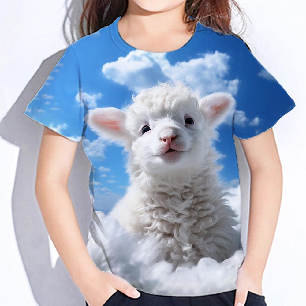 Mädchenkleidung Mädchen T-Shirts Kurzarm Niedlicher Tierdruck Kinder Sommerkleidung Lässige Kawaii Rundhals Tops Kinderkleidung