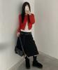 Chix Pinstripe Asymmetrical Midi Skirt Black