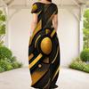 Women Plus Size Round Neck Short Sleeve Printed Green Black Loose Maxi Dress With Side Pockets