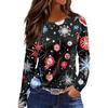 Women's Fashion Casual Slit Hem Round Neck Long Sleeve Loose Christmas Printed T-Shirt Ladies Top