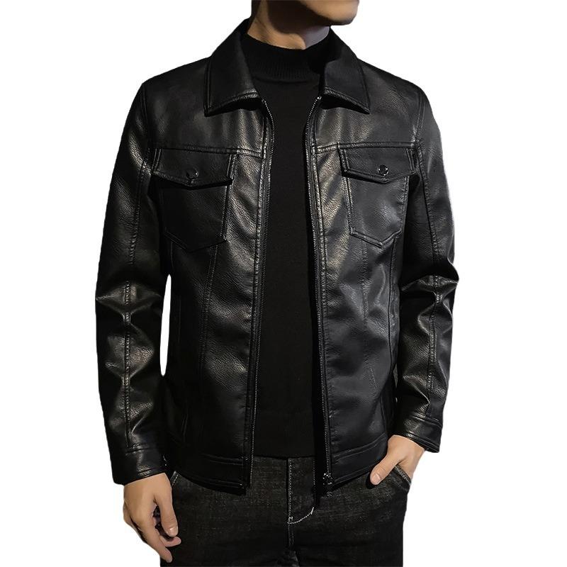 Autumn and Winter New Leather Jacket Men's Casual Motorcycle Jacket Slim Fit Korean Style Lapel Large Size PU Leather Jacket for Men