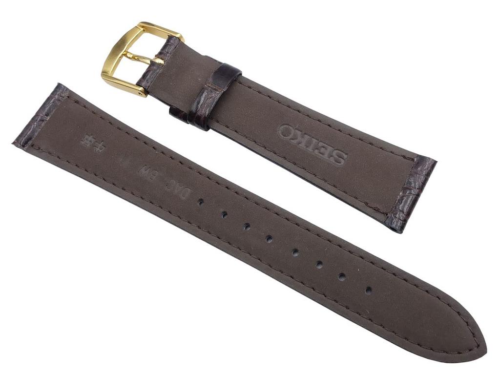 Seiko DAC5 20mm Watch Dark Band, Crocodile-Embossed Leather, Brown, Men's