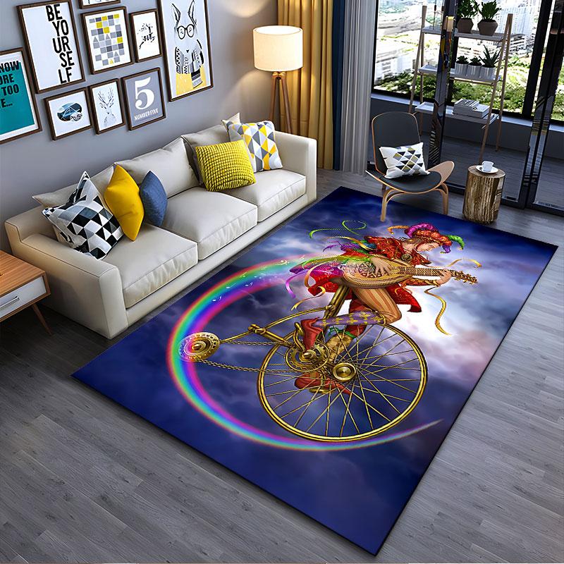 Jester Playing Lute on Bicycle suitable as a non-slip mat for the living room or bedroom sofa