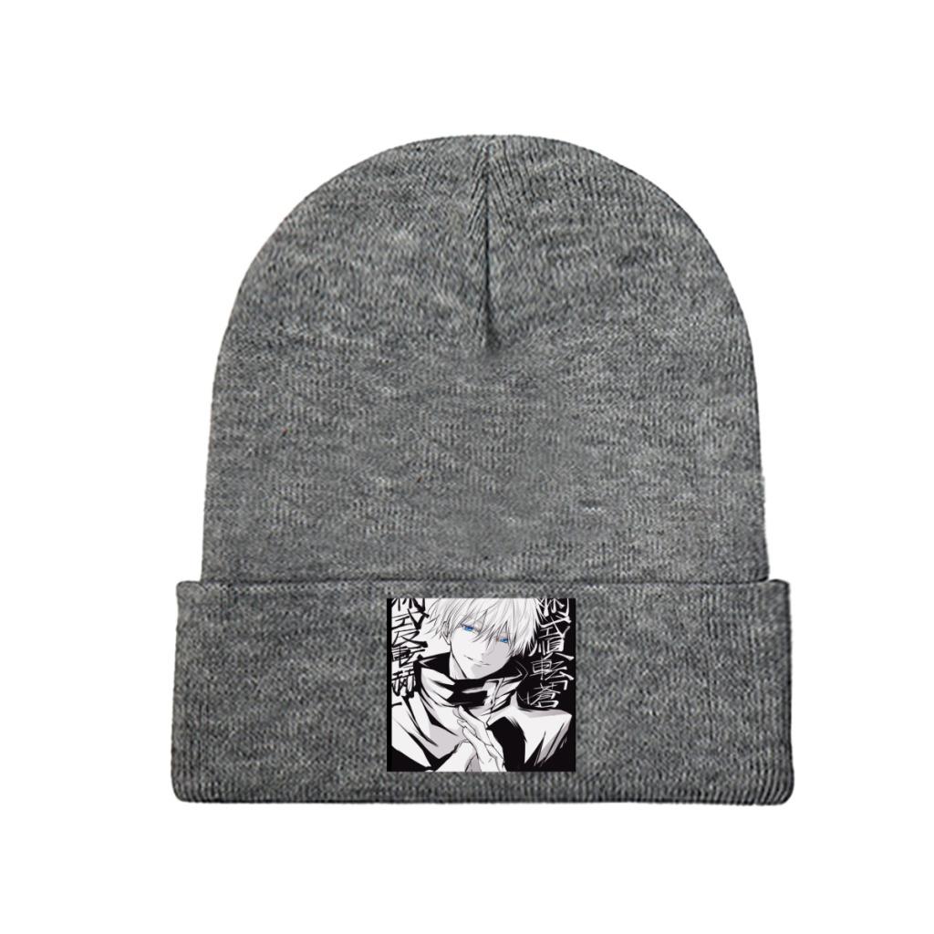 Gojo Satoru Strickmütze Beanie Wintermütze Warme Polyester Casual Jujutsu Kaisen Anime Caps für Unisex Frauen Geschenk