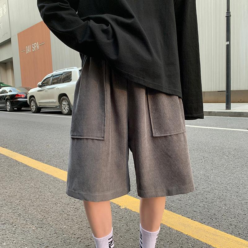 

Вельветовые шорты цвета хаки, свободные брюки длиной пять четвертей, большие свободные брюки, летние корейские модные широкие брюки, брюки в стиле хип-хоп для мужчин и женщин L серый