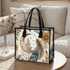 Bohemian Moon Feather Tote Bag Floral Printed Shoulder Bag for Daily Use