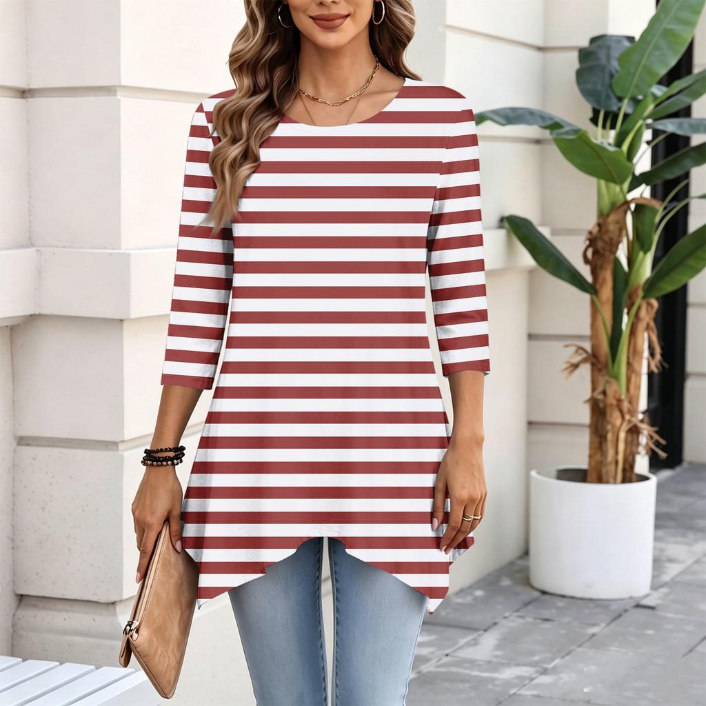 Women's Three-Quarter Sleeve Casual Pullover Top for Daily Wear