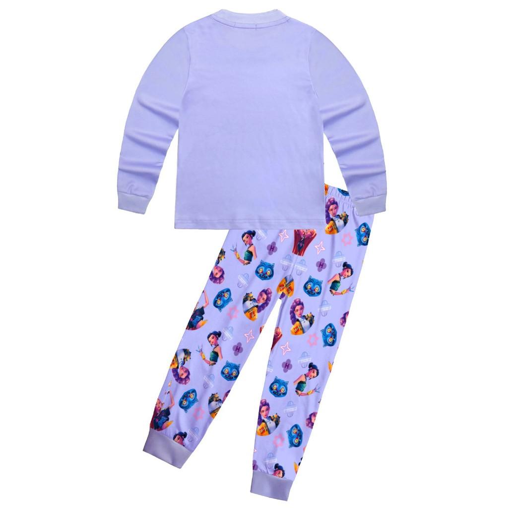 Kinder Mädchen K-POP Rumi Mira Zoey Druck Langarm T-Shirt Top Hose Hose Pyjama Schlafbekleidungssets