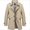 Men's Washed Cotton Fleece-Lined Mid-Length Trench Coat - Casual Autumn/Winter Outerwear
