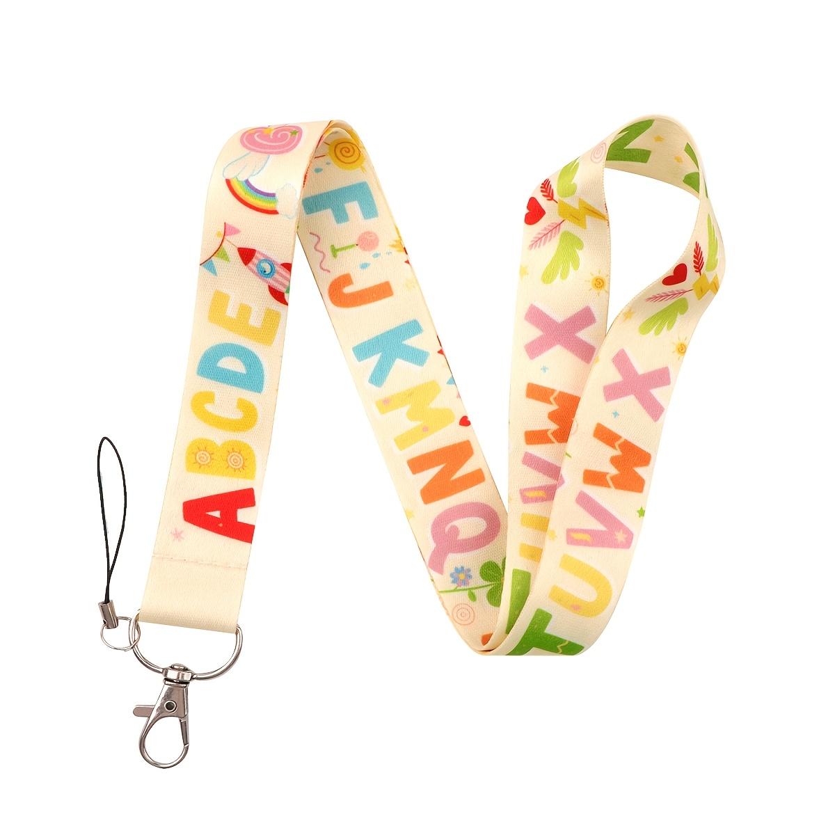 

2D 1 Cute Letter Lanyard Keychain - Colorful Floral Design with ABCD Letters, Durable Polyester ID Badge Holder for Keys, Credit Cards And Additions Colorful Flowers