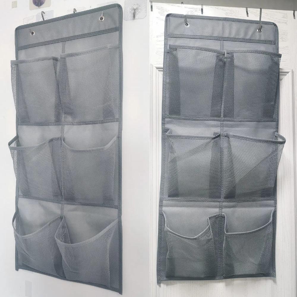 Wall-Mounted Storage Bag 6 Grids Clear Pockets Mesh Closet Shoe Holder Space Saving Non-woven Fabric
