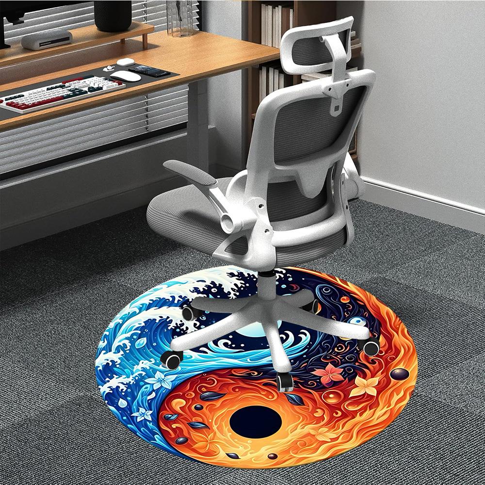1pc Yin Yang Symbol Chair Carpet for Office, Round Non Slip Durable Large Size Office Carpet, Suitable for Office