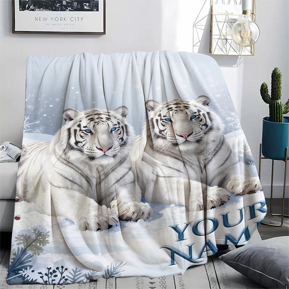 1PC Custom Name Tiger Fantasy Universe Patterned Flannel Blanket Suitable For All Seasons for Home Decor Warmth and Comfort Gifts Holiday Present_lx