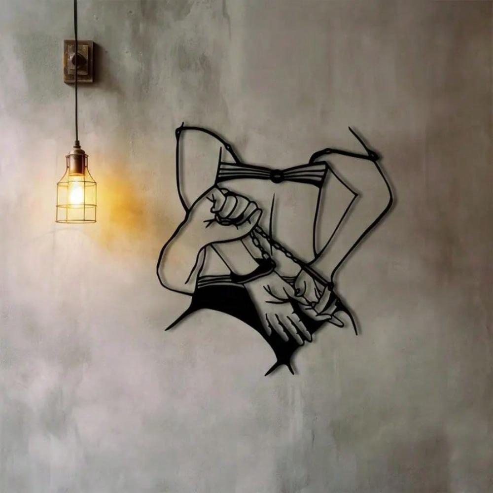 Black Modern Female Silhouette Metal Wall Art Wrought Iron Line Bedroom Decor Unique Gift