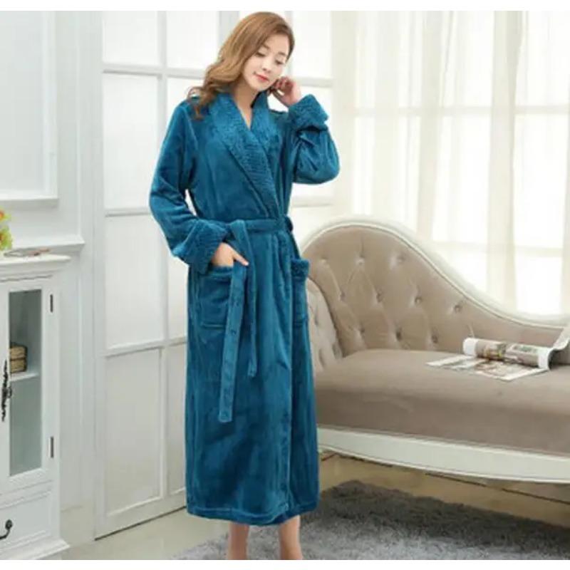 Lange badjas, huiskleding, ochtendjas, damesbadjasjas, flanellen nachtjapon voor dames, warme badjas voor dames L blauw
