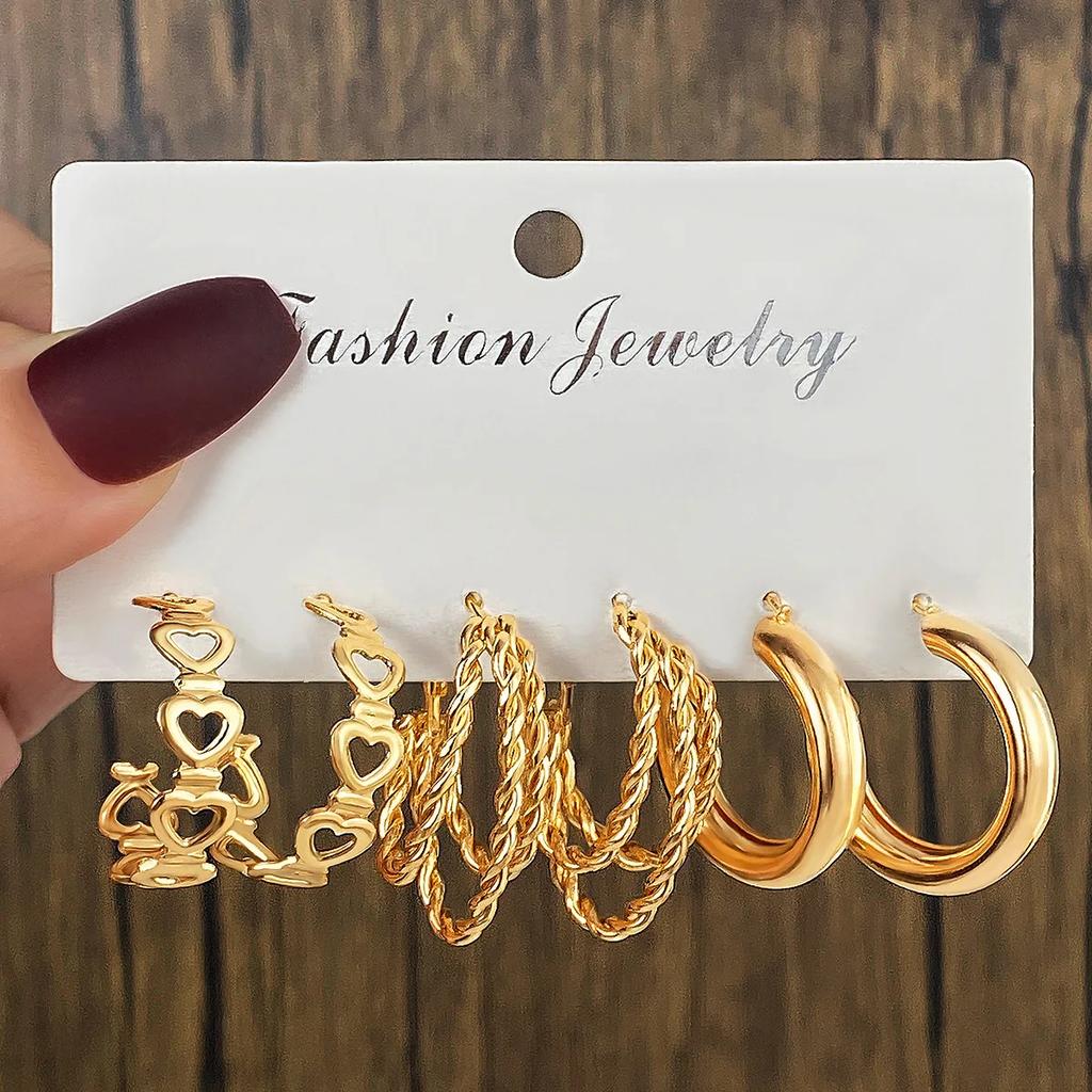 3 Pairs Boho Big Circle Hoop Earring Set for Women, Gold Color Vintage Pearl Earring