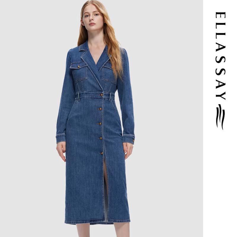 

ELLASSAY Women s Versatile Lapel Denim Dress L